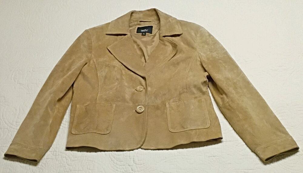 Mossimo Womens XL Genuine Suede Leather Blazer Jacket Tan Camel Ralphcore Y2K